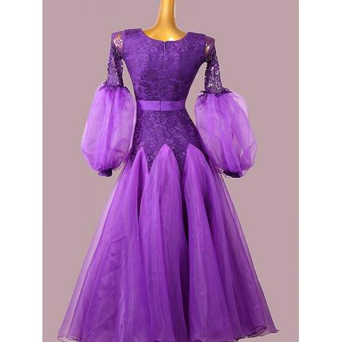Custom size purple violet lace ballroom dancing dresses for women girls kids waltz tango foxtrot smooth dance long skirts dress rhythm dance gown for female